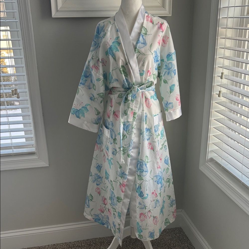 Vintage Union Label 70s 80s Sears Floral Satin Long Robe with Belt Large - Picture 2 of 11